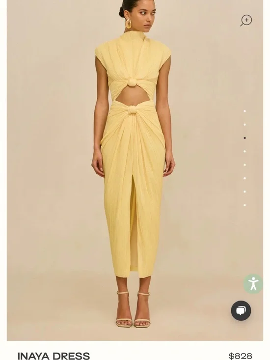 cult gaia Pale Yellow Knot Front Midi Dress - Picture 1 of 2